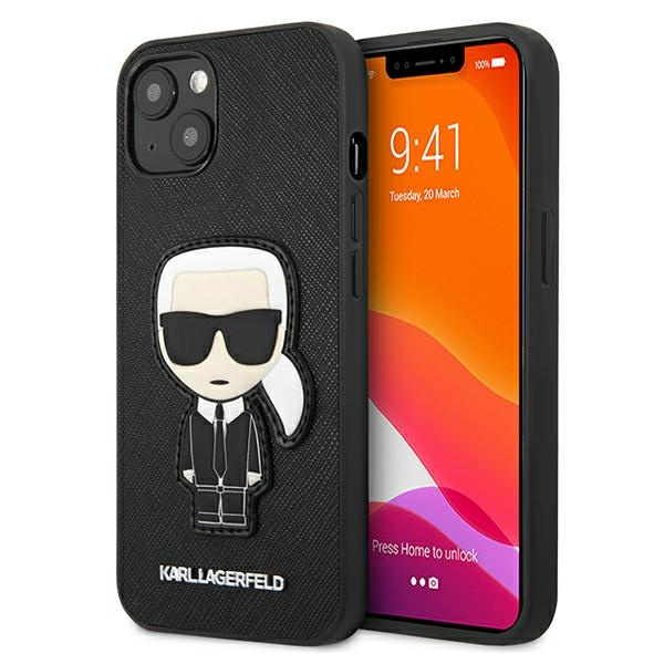 Etui KARL LAGERFELD Apple iPhone 13 Mini Saffiano Ikonik Karl`s Patch Czarny Hardcase
